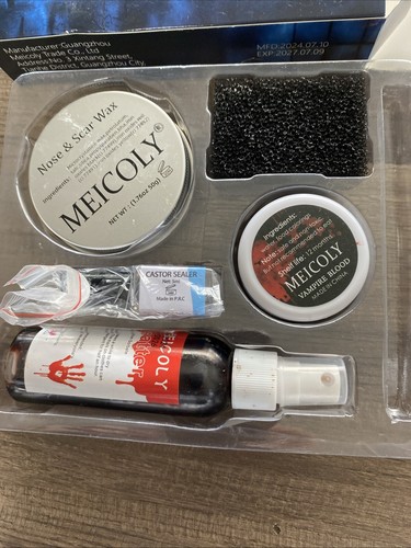 MEICOLY SFX makeup Kit Exp:7-27 Scar Wax, Caster Sealer, Stipple Sponge, Read /6