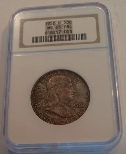 1958 D Half Dollar Franklin PCGS MS-65 FBL Toned