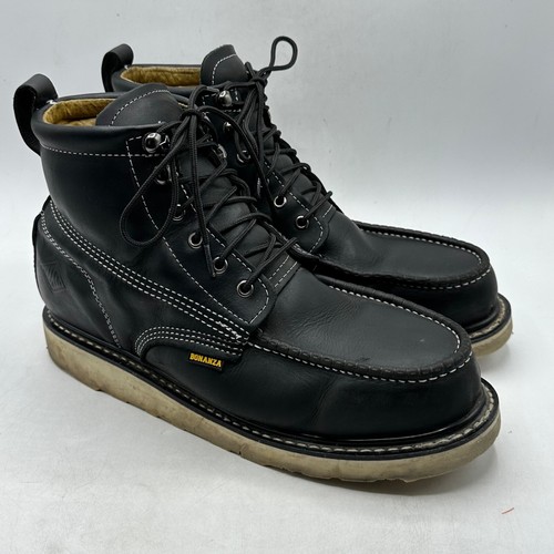 Bonanza Black 6” Moc Toe Men’s Boot Size 12 Tough Wedge Oil Resistant - Picture 2 of 18