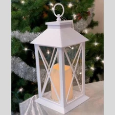 Deluxe White Decorative LED Lantern with Cross Bar Design Holidays Weddings NEW