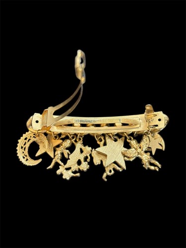Vintage Kirks Folly Crystal Star Angel Moon Charm Gold Large Hair Clip Barrette - Picture 8 of 11