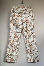 Escada A-80039 Women's Mid-Rise Chain Print Bootcut Leg Pants Ivory/Gold Pockets