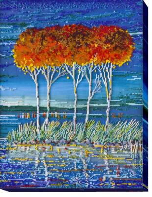 Bead embroidery kit Fire azure-3 needlework kit Art canvas beadwork pattern