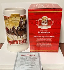 2024 Budweiser Holiday Stein Christmas mug  Has FLAWS or CHIPS or IMPERFECTIONS