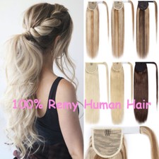 Real Thick Clip In Ponytail 100 Remy Human Hair Extensions Wrap Around 16"-24"