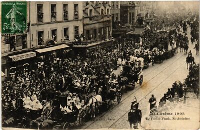 Old postcard Paris mid-careme 1908 Le Defile Faub. St-Antoine (576542)