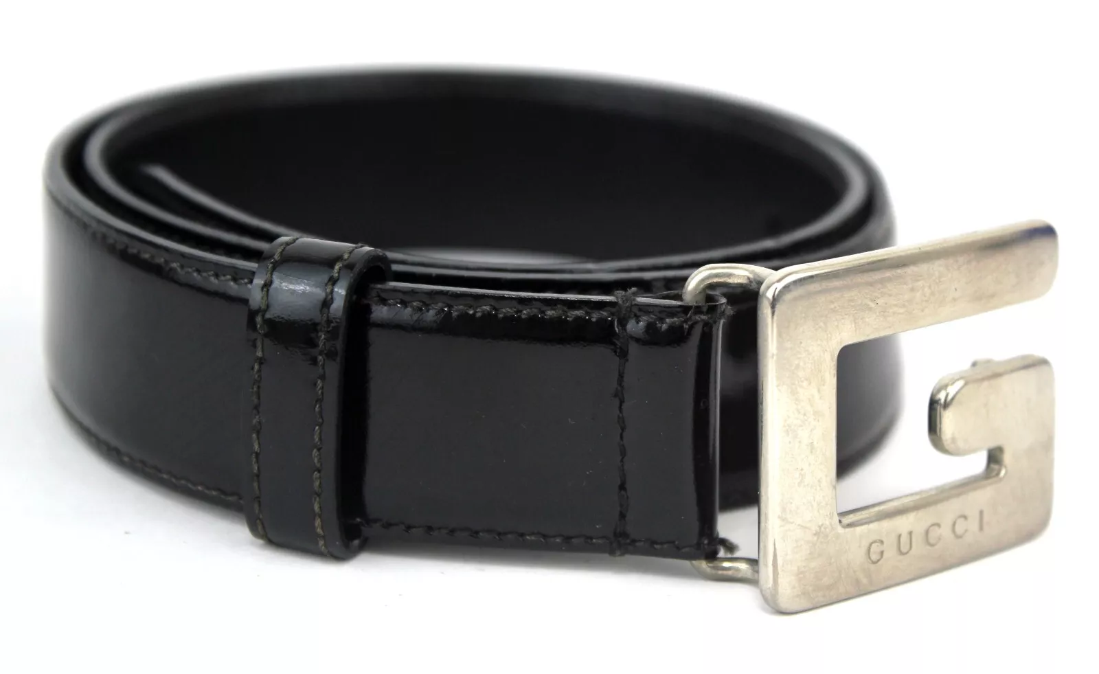 GUCCI G Boucle Laiton Cuir Verni Noir Accessoires Femme 65 cm Italie Occasion