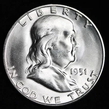 GEM BU UNCIRCULATED UNC MS 1951-S SILVER FRANKLIN HALF DOLLAR BRILLIANT LUSTER