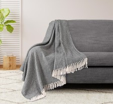 Image of 100% Cotton Large Handloom Tassel Herringbone Pattern Sofa Bed Throwover Blanket