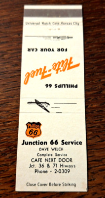 Vintage Matchbook: Junction Phillips 66 Gas Service Station, St Joseph, MO
