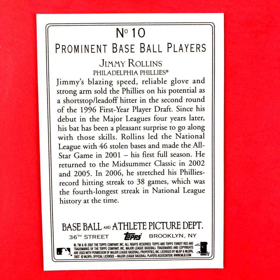 Jimmy Rollins 2007 Topps Turkey Red Card #10 MLB Philadelphia Phillies - Image 2 of 2