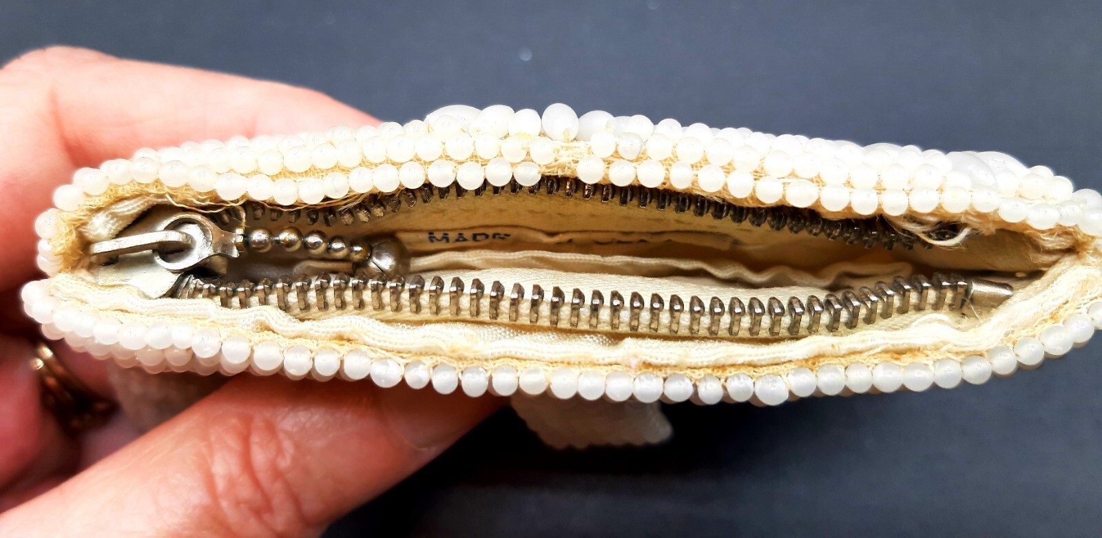 Vintage Beaded Cream Change Purse Pearled Accesso… - image 12