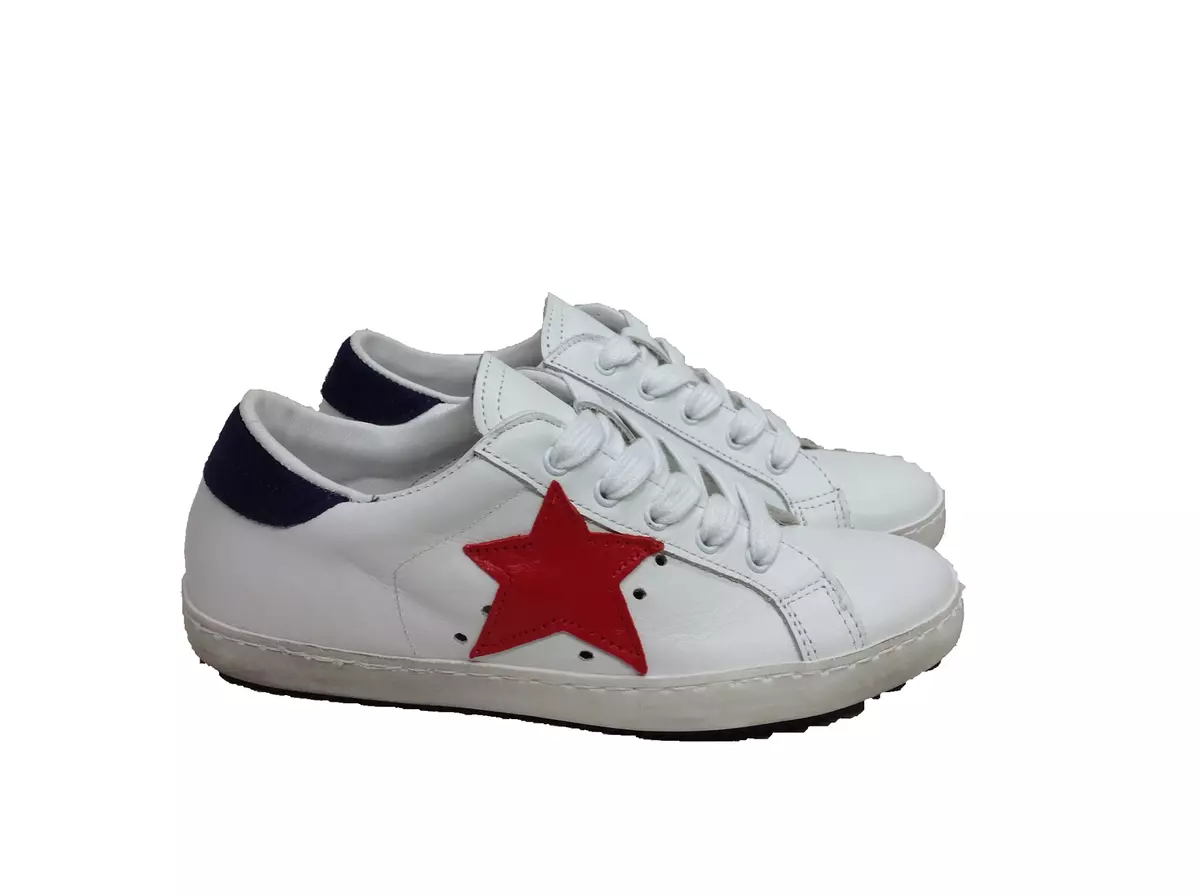 scarpe sneakers basse uomo donna Via Condotti pelle bianco blu stella rossa