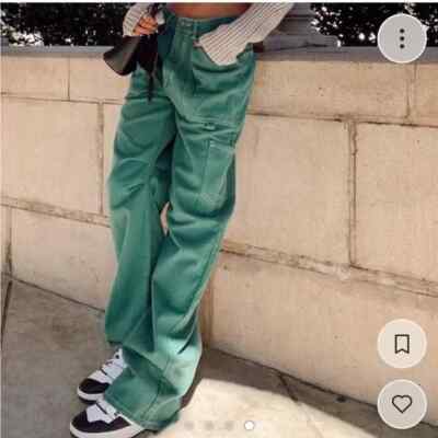 Lioness Miami Vice Wide Leg Cargo Pants Jeans Womens XS 6 Green