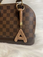 Rhinestone Letter A Initial Bag Charm Keychain Key Ring Rose Gold Handmade Gift