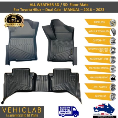 3D Floor Mats for Toyota Hilux Dual Cab Auto 2016-2025 Heavy Duty All Weather Car Mats Carpet Liner Set - Car Accessories