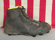 Vintage 1940s Spot Bilt Black Leather Football Cleats High Top Shoes sz7 Display