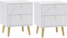 Bedside Cabinet Tables x 2 Nightstands Bedroom Storage Drawers Unit White Gold