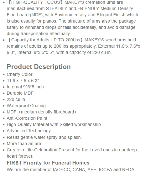 Urnas de madera profesionales para cenizas humanas adultos, urnas de cremación-MDF-nuevas Foto 4 de 4