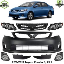 Front Bumper Cover Primed Plastic Headlights Kit For 2011-2013 Toyota Corolla