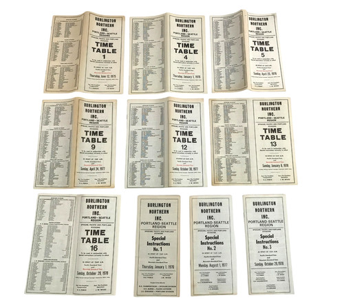 Burlington Northern Timetables 1976-78 Portland Seattle 10 Special Instructions
