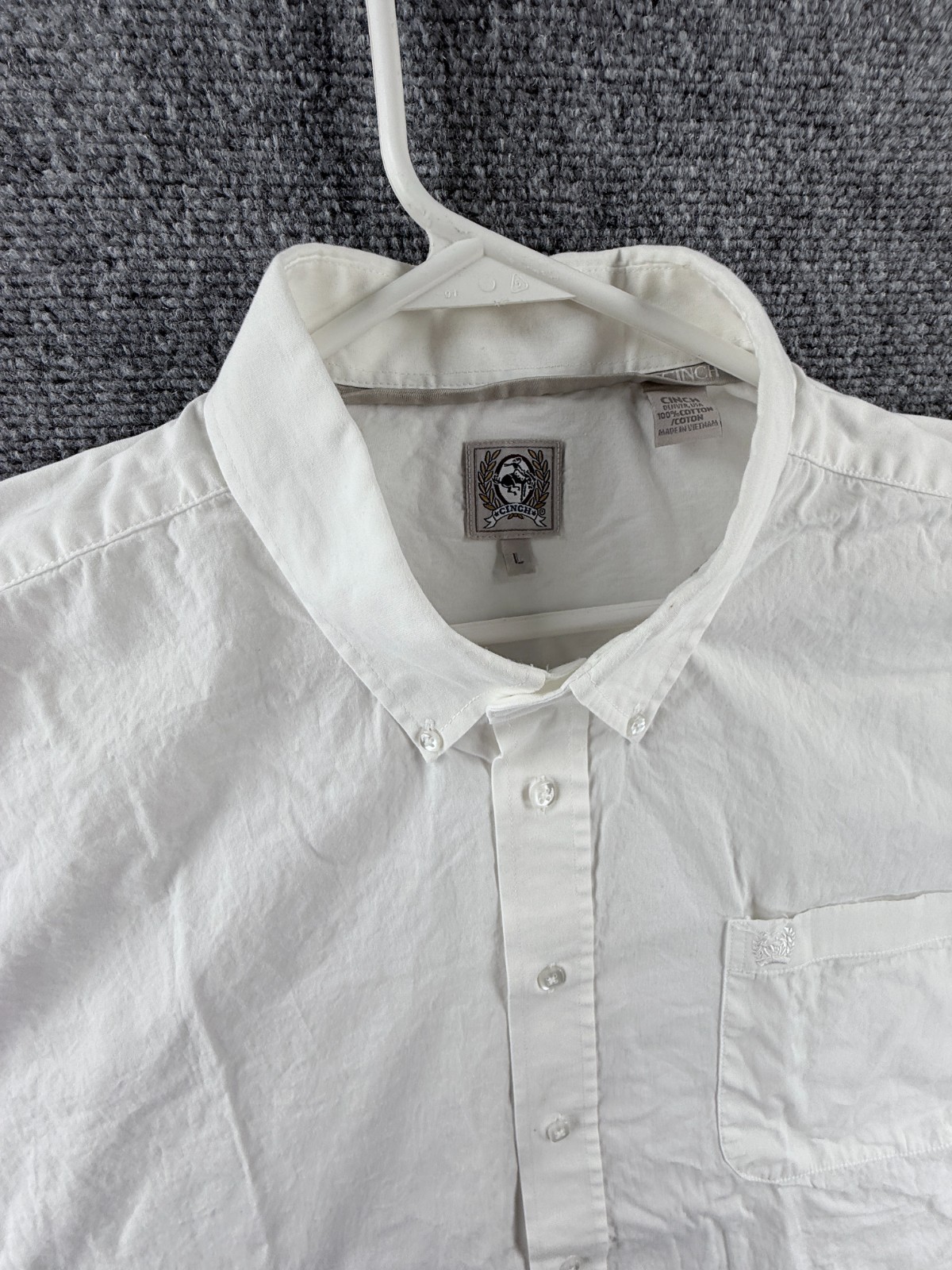 Cinch Cotton Button-Down Large White Solid Long S… - image 2