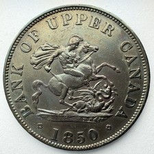 1850 Bank of Upper Canada Copper Bank Token One Half Penny High Grade