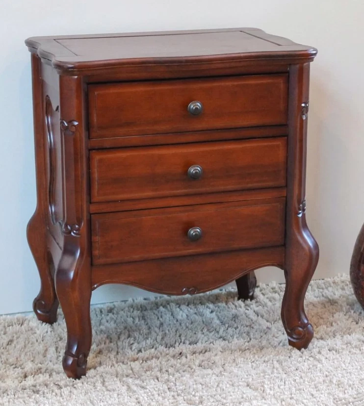 木质三抽屉桌胡桃木着色装饰传统卧室储物口音 F — 第 4/4 张图片