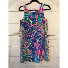 Lilly Pulitzer XS Blue Pink Green Yellow Floral Silk Shift Dress