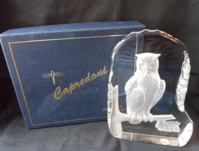 Capredoni Crystal Owl Family - Dartington Lazer Cut Eagle Eul c10012 Boxed