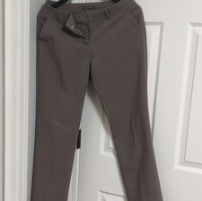 Women's Brown Straight Leg Dress Pants 51 Cotton Flat Front Hook Zip Solid