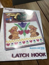 WonderArt by CARON Latch Hook Kit Rug/Wall Hanging Bunnies and Tulip Easter 4272