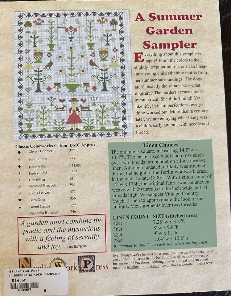 cross stitch patterns By Needle Work Press- A Summer Garden Sampler - Image 2 of 3