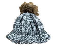 Accessory Depot Kids Beanie Hat Gray Knit w/ Faux Fur Pom RN 118751 Winter Cap