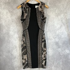 Joseph Ribkoff Midi Dress Womens 4 Black Tan Lace Goth Grunge Bodycon Round Neck