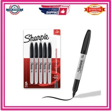Sharpie Permanent Markers Fine Tip Black 5 Count Quick Drying Fade Resistant