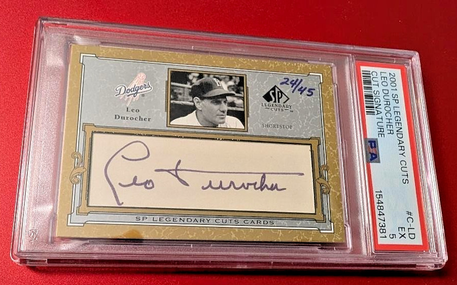 2001 UD SP LEGENDARY CUTS SIGNATURE - #C-LD LEO DUROCHER - #D /45 - DODGERS