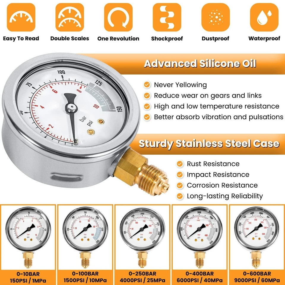 Kit de prueba de presión hidráulica 5 medidores 13 acoplamientos 14 conectores Tee 5 mangueras de prueba Foto 4 de 4