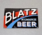 VINTAGE 12” BLATZ BEER MILWAUKEE PORCELAIN SIGN GAS OIL CAR TRUCK MOTORCYCLE