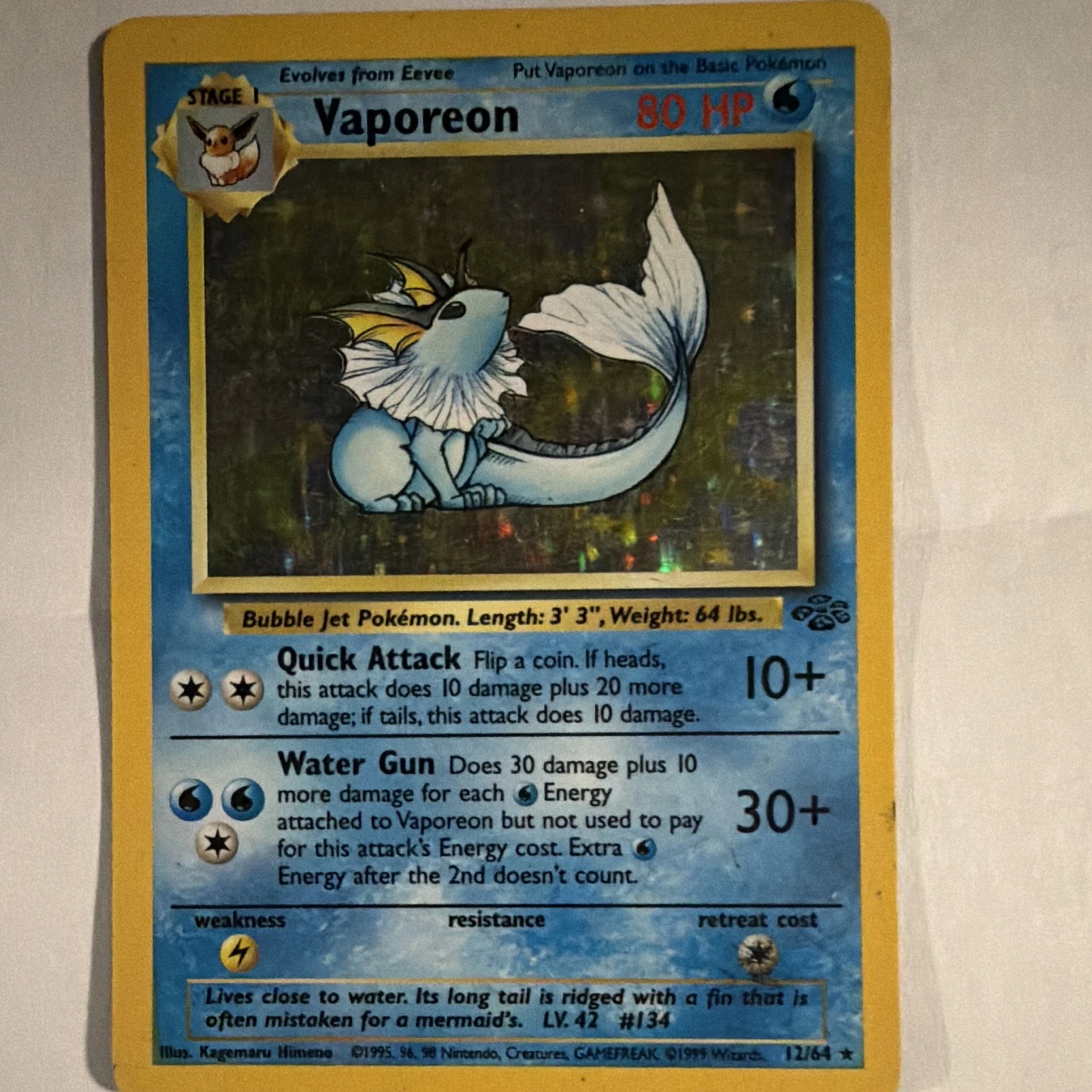 Pokemon TCG Vaporeon Jungle Holo Unlimited Holo Rare Card 12/64 Stage 1 80HP