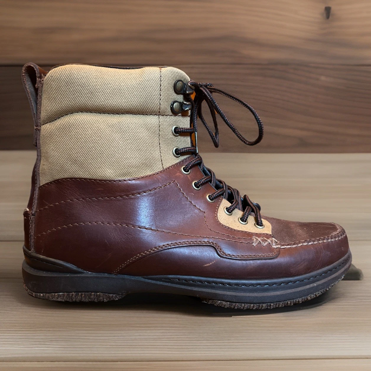 Acorn Chukka Boots Mens 12M Bold Burnt Umber Tan Leather and Canvas Rugged