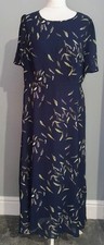 SHEIN Curve Navy Blue Lined Round Neck Leaf Print Dress 1XL NWTs