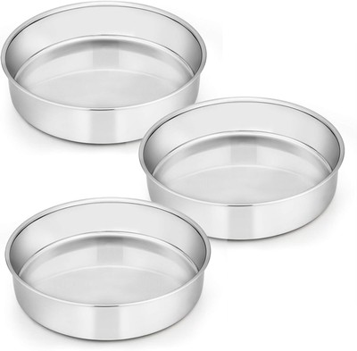 E-far 8 Inch Cake Pan Set of 3, Stainless Steel Round Layer 8 inch, Silver 