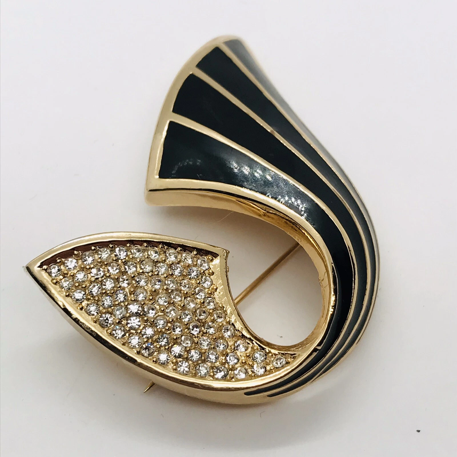 BROCHE TOURBILLONNANTE EN ÉMAIL PAVÉ CHRÉTIEN DIOR 2,5 POUCES ESTAMPILLÉE BIJOUX FINS