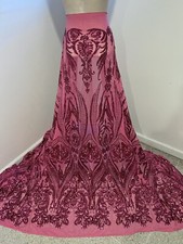 Pink 4way stretch sequins Embroidery Mesh Lace fabric 50 Width Sold By Yard