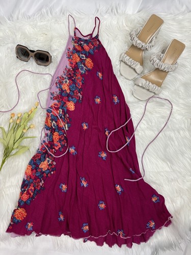 Free People Intimately Halter Sun Dress Floral Color Block Lavender Magenta XS - Picture 3 of 9