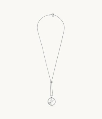 Michael Kors MK Logo Silver Brass Necklace Crystals Pave MKJ7332040 +MK GIFT BOX