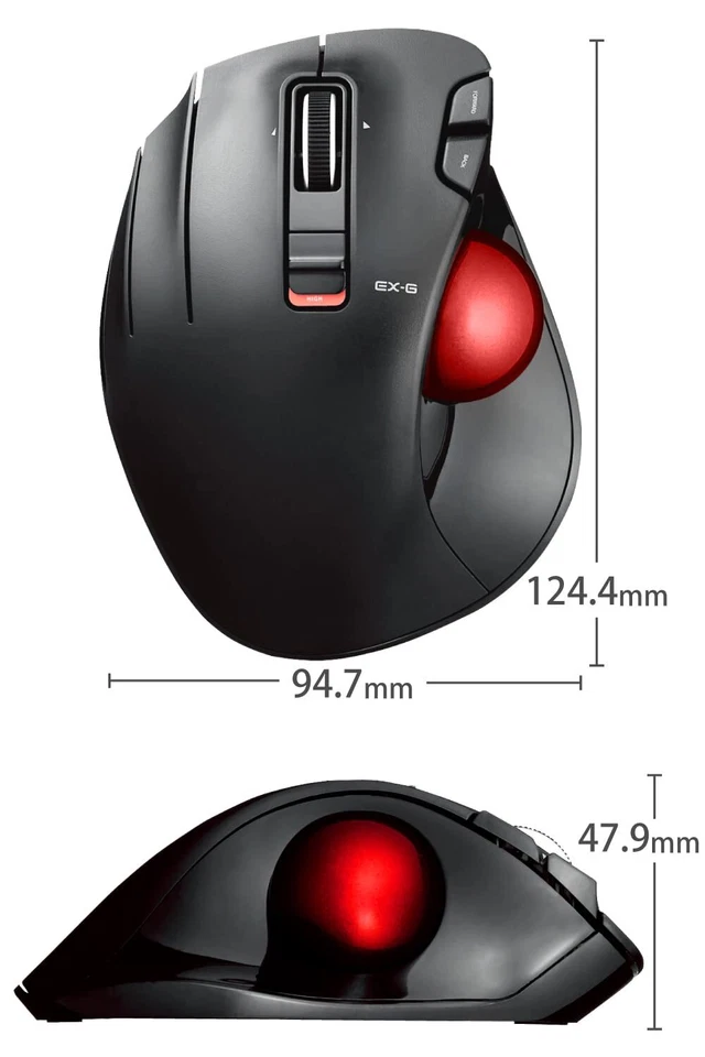 Elecom Mouse Wireless Trackball (Thumb) Left Hand Only Red Ball ‎M-XT4DRBK-G NEW - Image 2 of 2