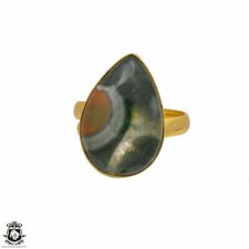 Size 10.5 - Size 12 Adjustable Ocean Jasper 24K Gold Plated Ring GPR111