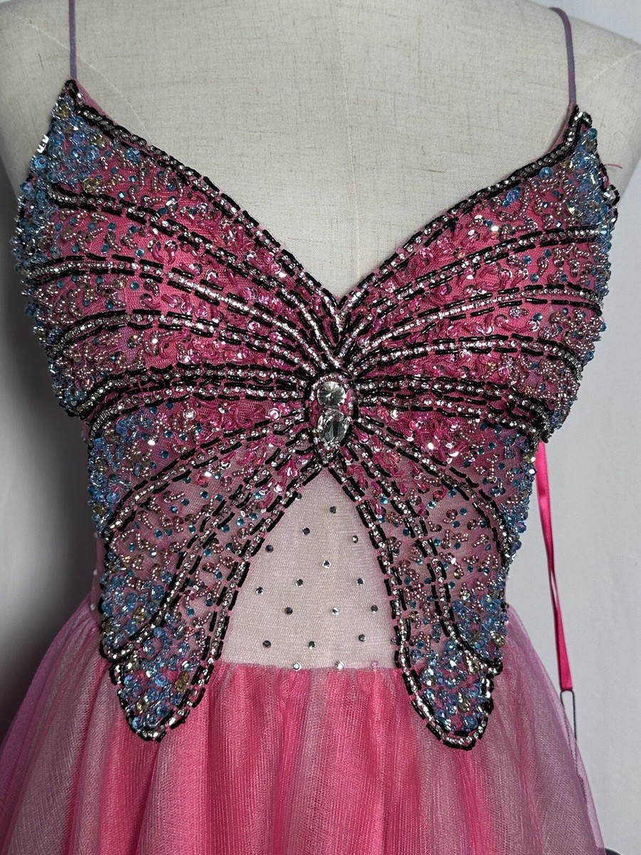 Glamour by Terani Couture Maxi Dress Gown 8 Butterfly Beaded Pink Spaghetti  $389 | eBay